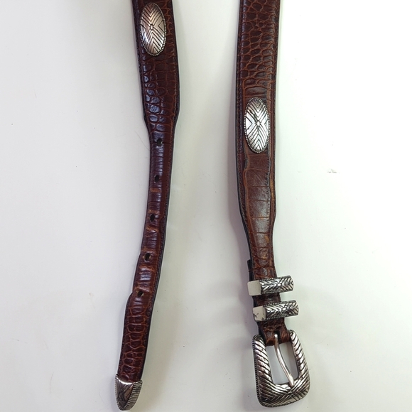 Roundtree & Yorke 90's Vintage Western Concho Full Grain Leather Belt Brown 38 - Picture 3 of 9